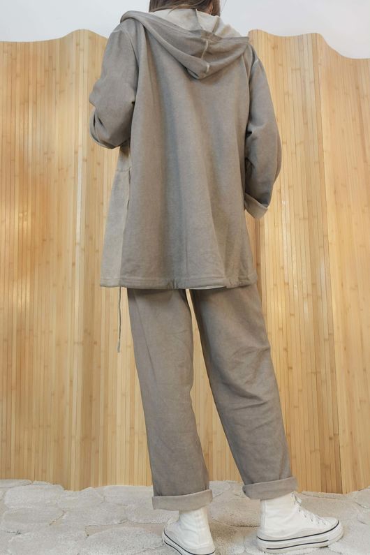Anine Soft Touch Seam Pocket Hoodie Washed Mocha
